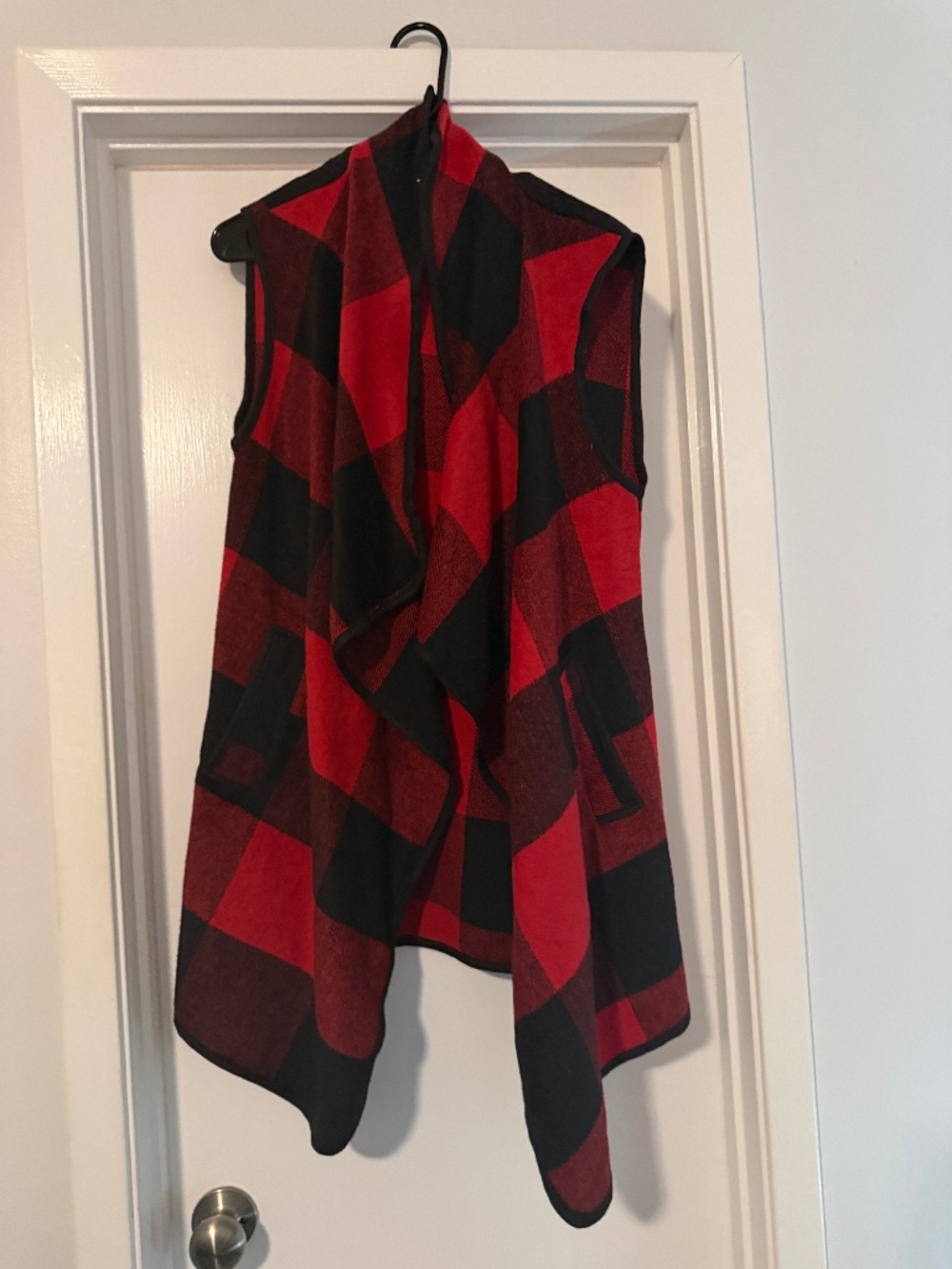 Creative Blessings Boutique NWT Buffalo Plaid Draped Vest Red Black